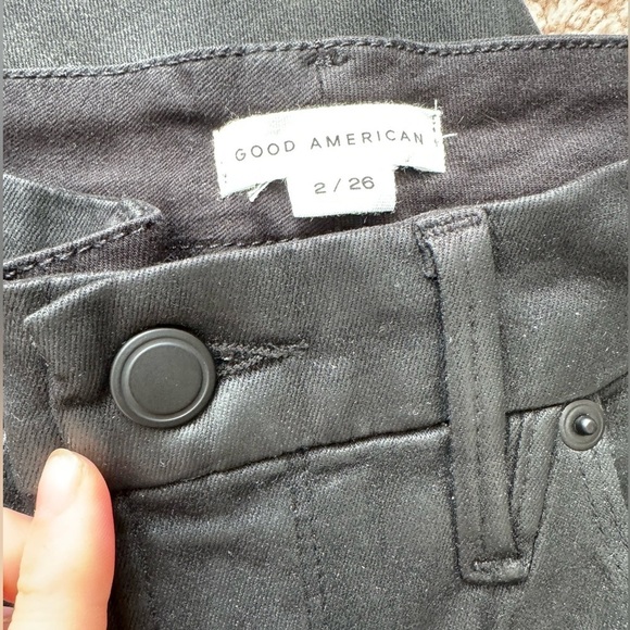 Good American- Black Coated Denim Classic Straight Leg Jeans - Picture 7 of 10